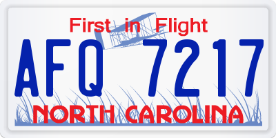 NC license plate AFQ7217
