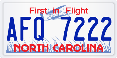 NC license plate AFQ7222