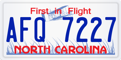 NC license plate AFQ7227