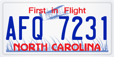 NC license plate AFQ7231
