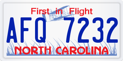 NC license plate AFQ7232