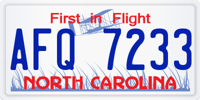 NC license plate AFQ7233