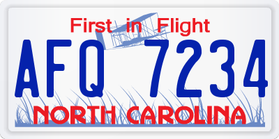 NC license plate AFQ7234