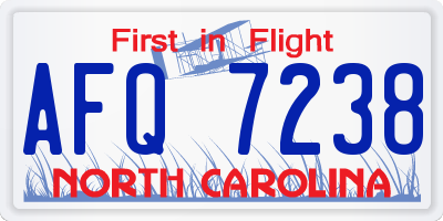 NC license plate AFQ7238