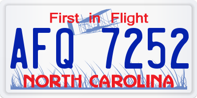 NC license plate AFQ7252