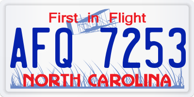 NC license plate AFQ7253