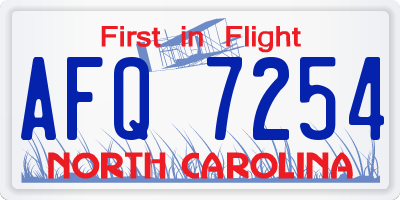 NC license plate AFQ7254