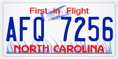 NC license plate AFQ7256