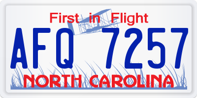 NC license plate AFQ7257