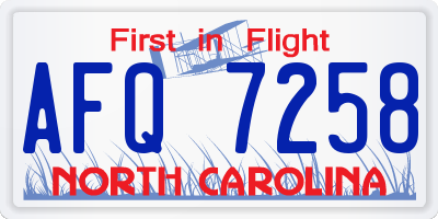 NC license plate AFQ7258