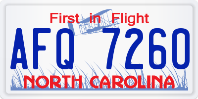 NC license plate AFQ7260