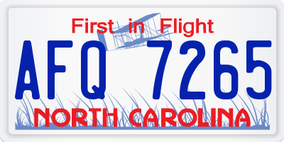 NC license plate AFQ7265