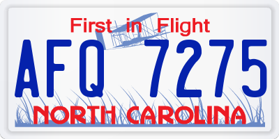 NC license plate AFQ7275