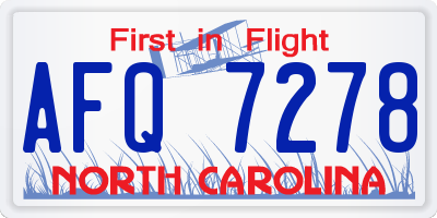 NC license plate AFQ7278