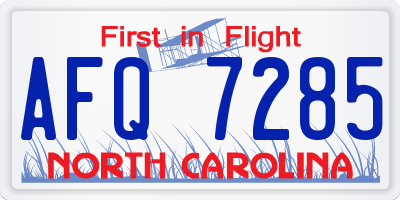 NC license plate AFQ7285