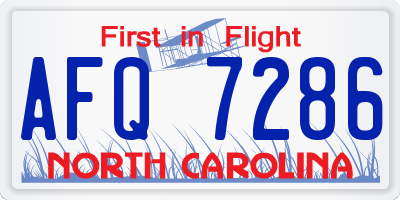 NC license plate AFQ7286
