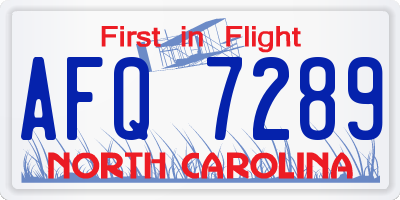 NC license plate AFQ7289