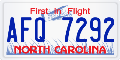 NC license plate AFQ7292