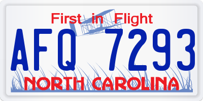 NC license plate AFQ7293