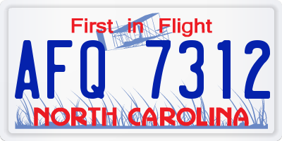 NC license plate AFQ7312