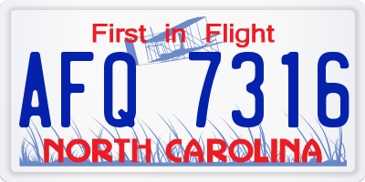 NC license plate AFQ7316
