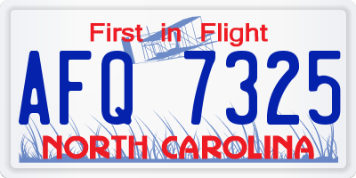 NC license plate AFQ7325
