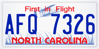 NC license plate AFQ7326