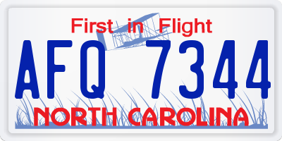 NC license plate AFQ7344