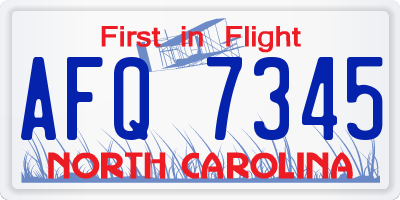 NC license plate AFQ7345