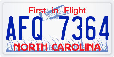 NC license plate AFQ7364