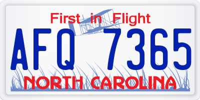 NC license plate AFQ7365