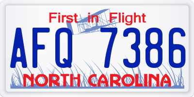 NC license plate AFQ7386