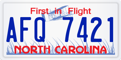 NC license plate AFQ7421