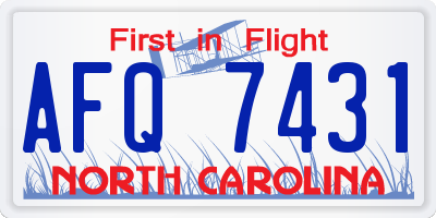 NC license plate AFQ7431