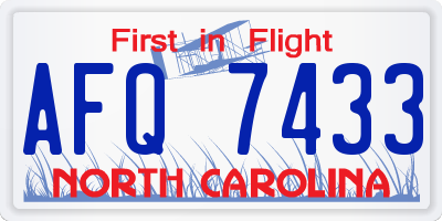 NC license plate AFQ7433