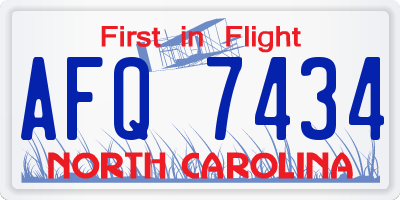 NC license plate AFQ7434