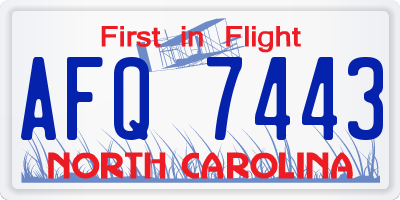NC license plate AFQ7443