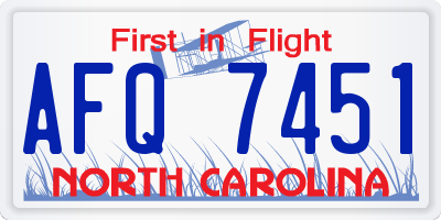 NC license plate AFQ7451