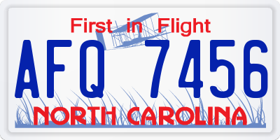 NC license plate AFQ7456