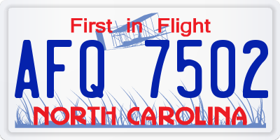 NC license plate AFQ7502