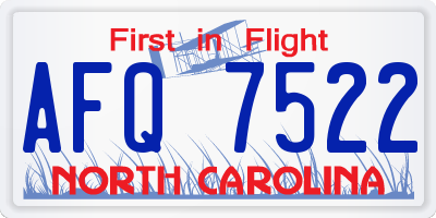 NC license plate AFQ7522