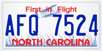 NC license plate AFQ7524