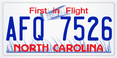 NC license plate AFQ7526