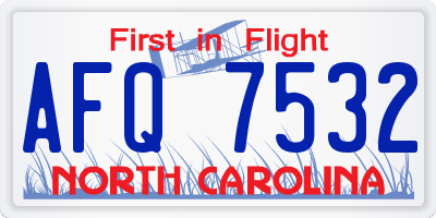 NC license plate AFQ7532