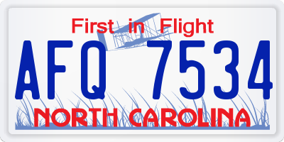 NC license plate AFQ7534