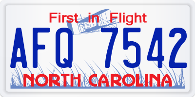 NC license plate AFQ7542