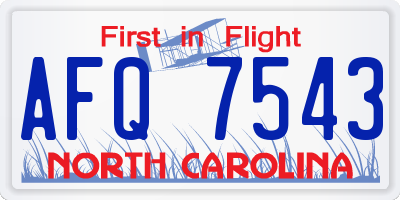 NC license plate AFQ7543
