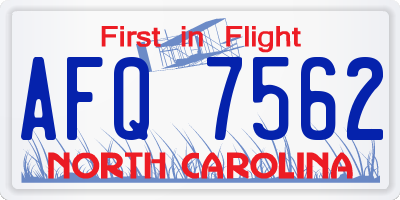 NC license plate AFQ7562