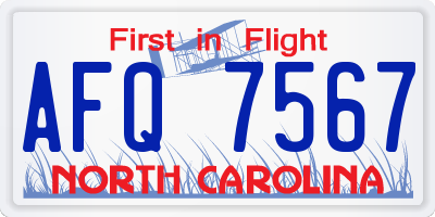 NC license plate AFQ7567