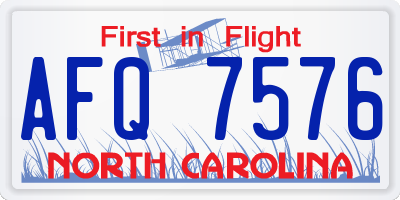 NC license plate AFQ7576